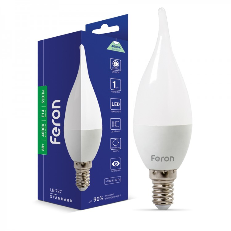 Світлодіодна LED-лампа "свічка на вітрі" Feron LB-737 6W Е14 4000K