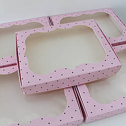 Коробочка подарункова 20х15х3см (рожева з прозором віконцем) 100004