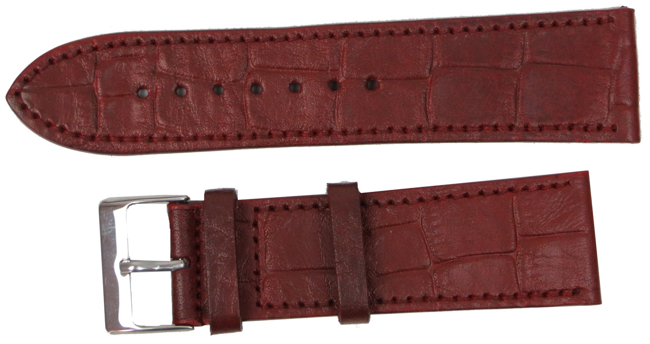Ремінець для годинника зі шкіри під крокодила Mykhail Ikhtyar Ш24 мм бордовий, фото 1