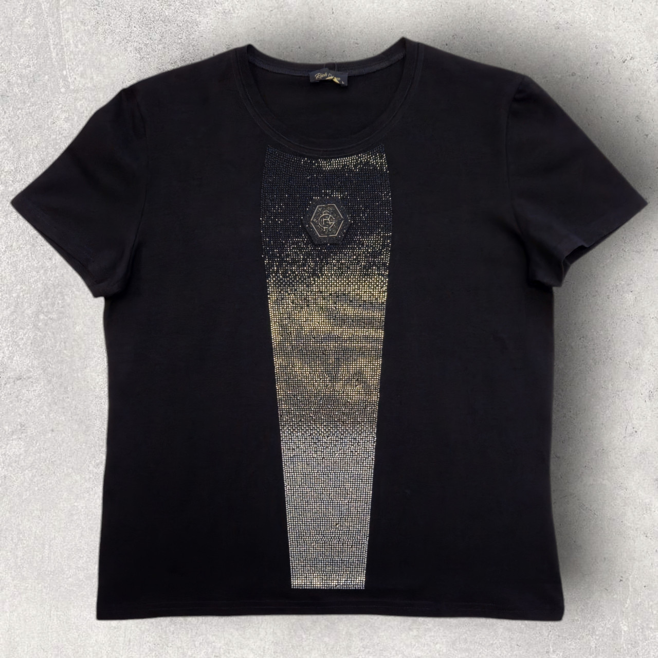 Футболка зі стразами жіноча чорна. L, XL, фото 1