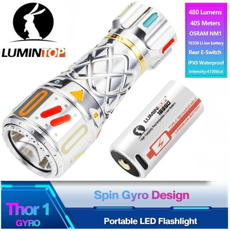 Ліхтар LUMINTOP Thor 1 Gyro + Акумулятор 18350 USB-C Оригінал (480LM, Osram NM1, IP68, 405 метрів, IPX8)