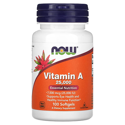 Vitamin A NOW Foods 25000 IU 100 Softgels, фото 1