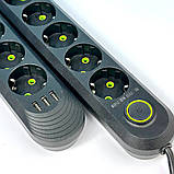 Подовжувач мережевий UA Power F05U, 3USB, 5 розеток, 6 м, чорний, фото 2