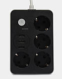 Подовжувач мережевий Power Socket 8204, 3USB, 4 розетки, 2 м, чорний, фото 2
