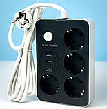 Подовжувач мережевий Power Socket 8204, 3USB, 4 розетки, 2 м, чорний, фото 7