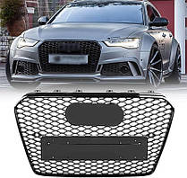 Решітка радіатора AUDI (Ауді) A6 С7.5 (2015-2018) Чорний глянець рамка, сітка та логотип, стиль RS6