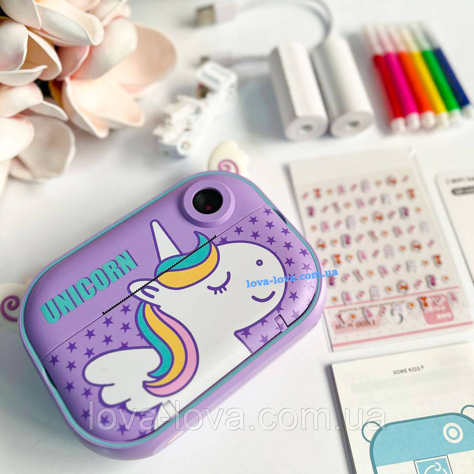 Дитячий цифровий фотоапарат миттєвого друку на дві камери YT-008 Unicorn у формі єдинорога 12 Мп 32 Гб