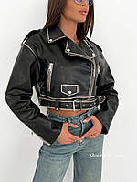 Жіноча укорочена куртка косуха чорна No1165