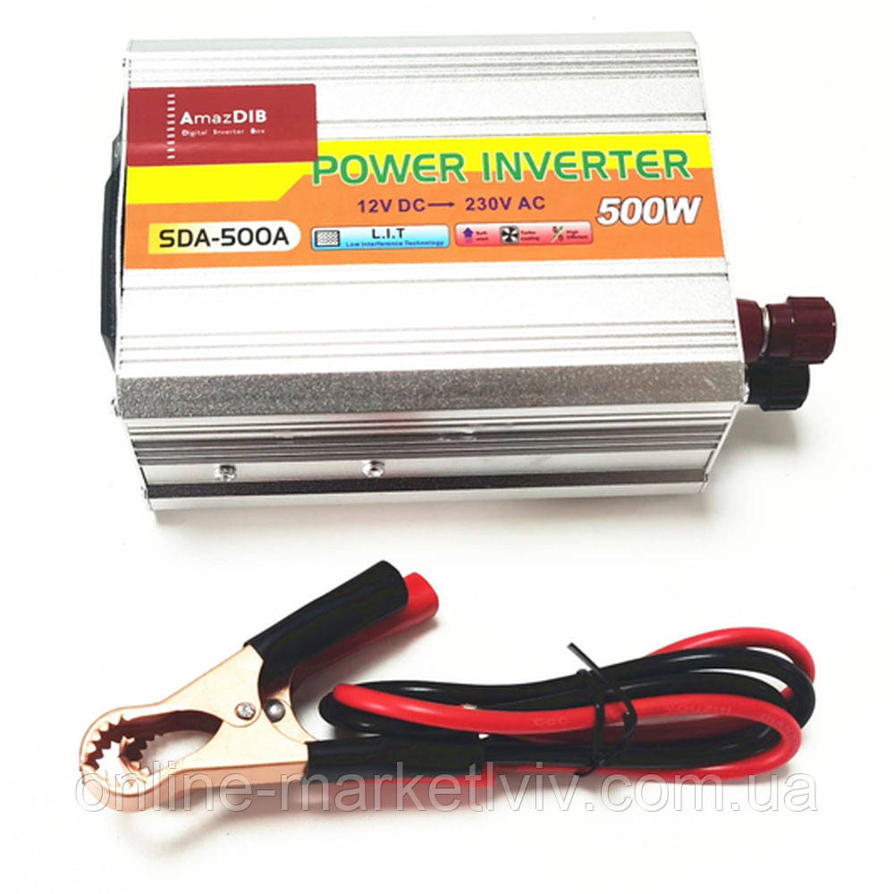 Перетворювач напруги 12-230V, 500W / Інвертор з чистою синусоїдою / Автомобільний інвертор, фото 1