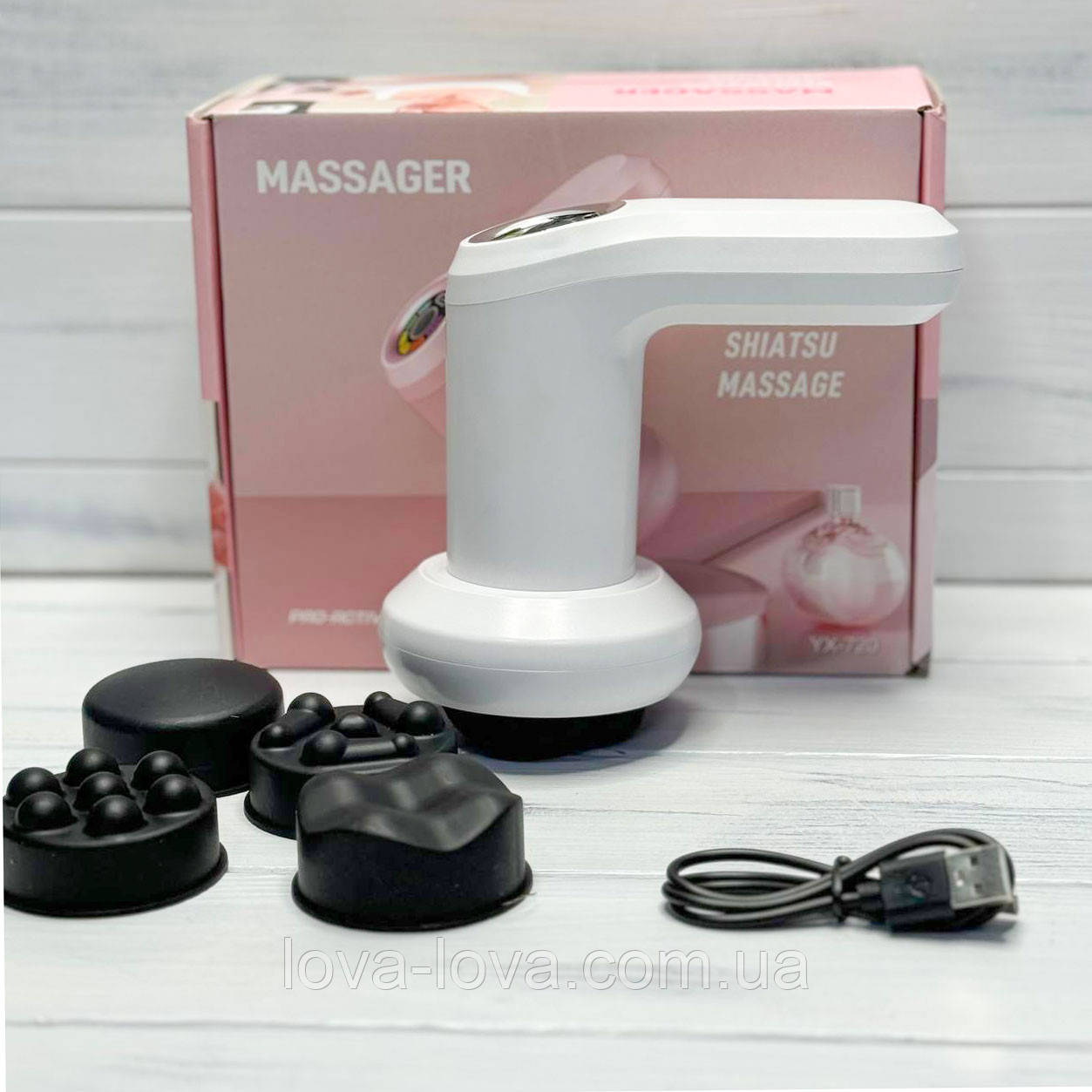 Масажер ручний акумуляторний Replicates Shiatsu Massager YX-720 для тіла з насадками антицелюлітний Білий