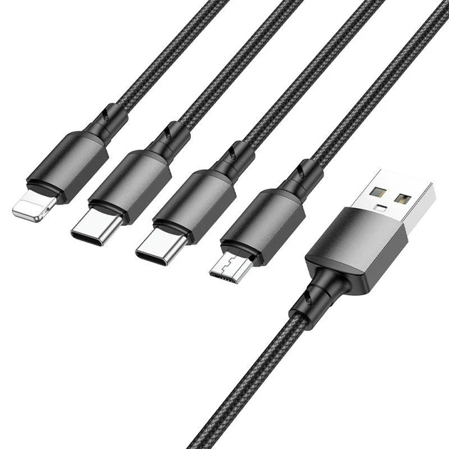 Кабель Borofone BX72 4 in 1 USB to Lightning / Micro USB / USB Type-C 2 x2 A (1 м), фото 1