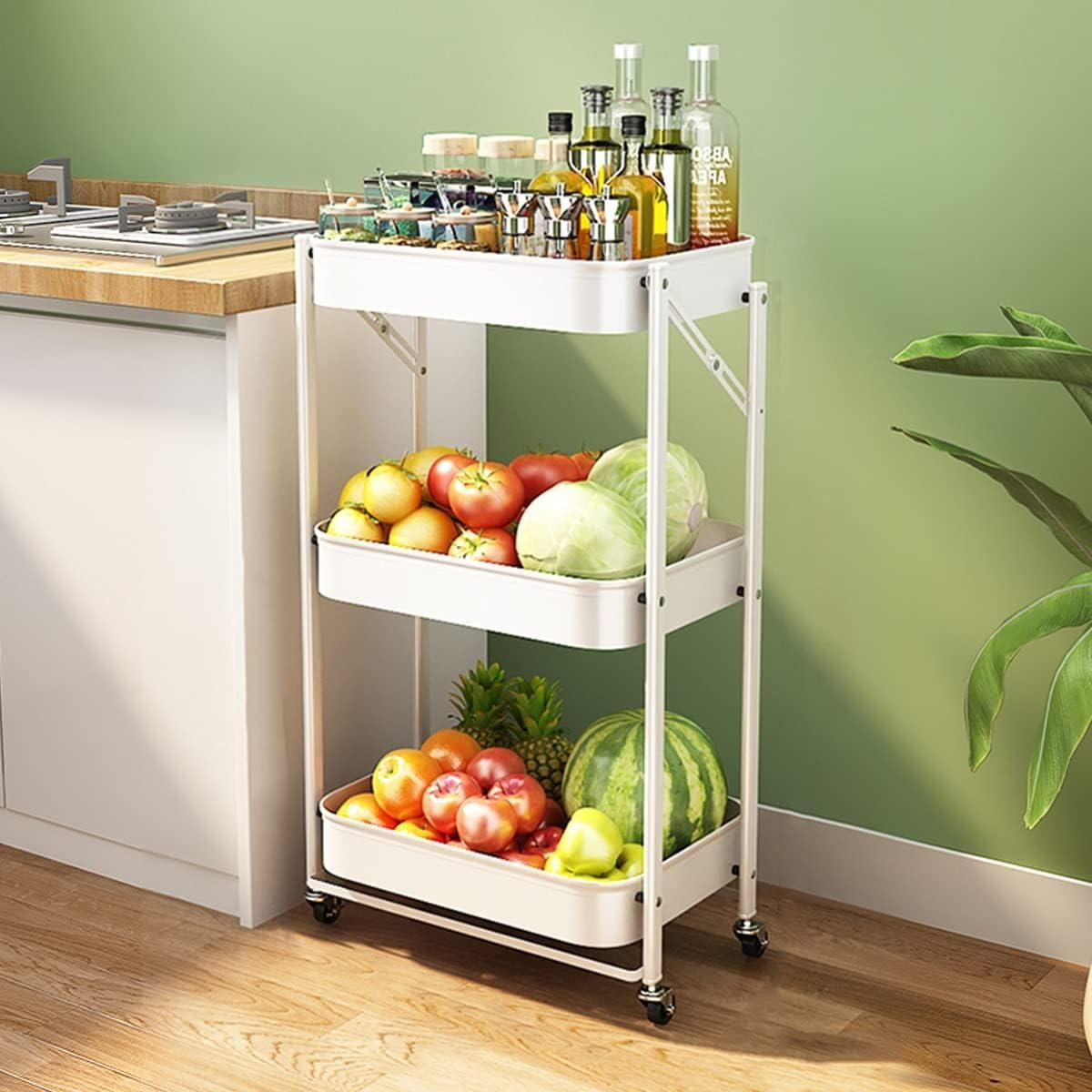 Етажерка на колесах Shelf On Wheels 3 яруси 45 х 29.5 х 76 см (R88690-W) Біла