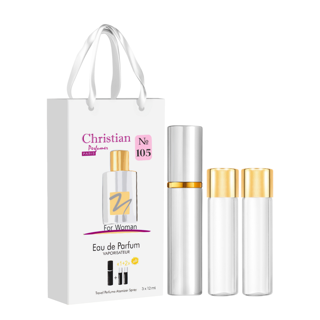 Парфуми жіночі Christian «Metallique» № 105 подарункові з атомайзером 3 шт по 12 мл, фото 1