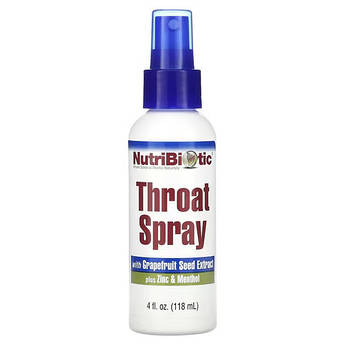 Флакон NutriBiotic (Throat Spray) with Grapefruit Seed Extract plus Zinc & Menthol, 118 мл