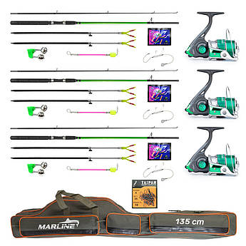 Рибальський набір "Карась-Лящ" на 3 удилища 2,10 м Kaida Challenge з котушками