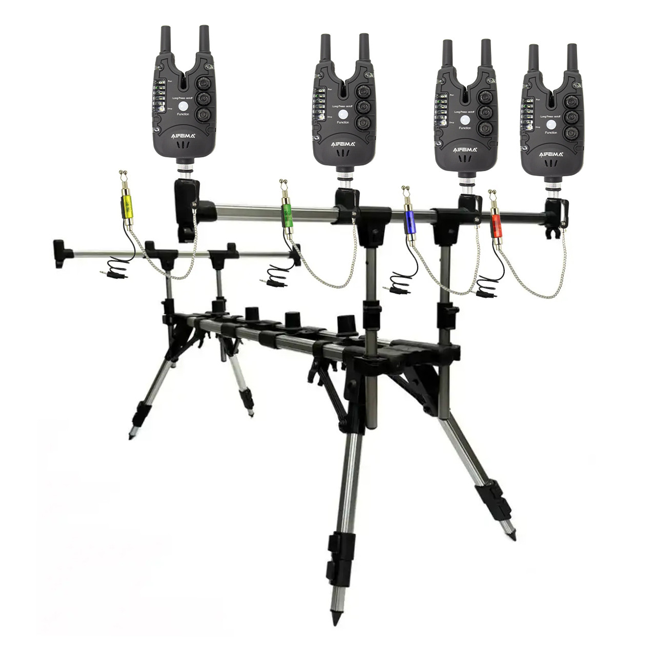 Набір: Род Под на 4 вудилища Touglon Carp Rod Pod + Сигналізатор Feima FA-28 + Свінгер Shark Carp на ланцюжку