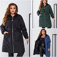 Женская демисезонная удлиненная куртка на молнии супербатал: 52-54, 56-58, 60-62, 64-66, 68-70 - черный, джинс