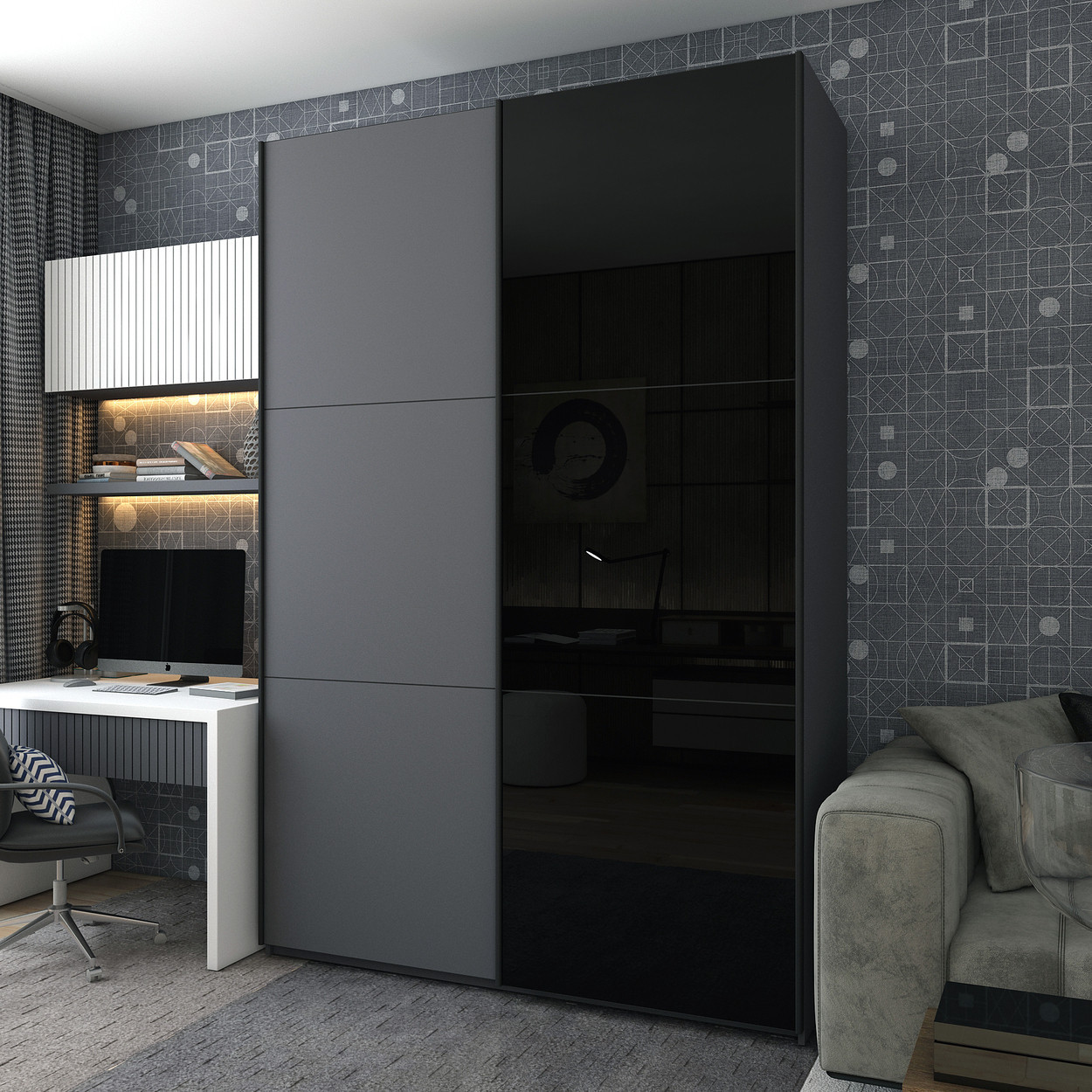 Шафа-купе двохдверна Doros G-Caiser 180х60х240 см Графіт/1 Чорне скло (DRS-011037)+, фото 1