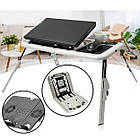 Складаний столик для ноутбука LD-09 E-Table, столик з охолодженням 2 USB кулера, Стіл підставка з вентиляцією