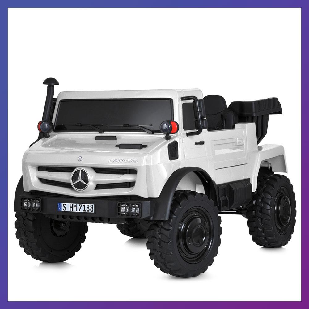 Дитячий електромобіль двомісний на акумуляторі Вантажівка Mercedes M 5837 з пультом для дітей 3-8 років Білий