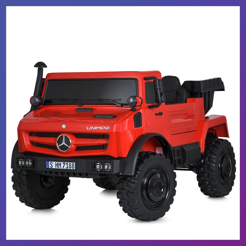 Дитячий електромобіль двомісний на акумуляторі Вантажівка Mercedes M 5837 з пультом для дітей 3-8 років Червоний