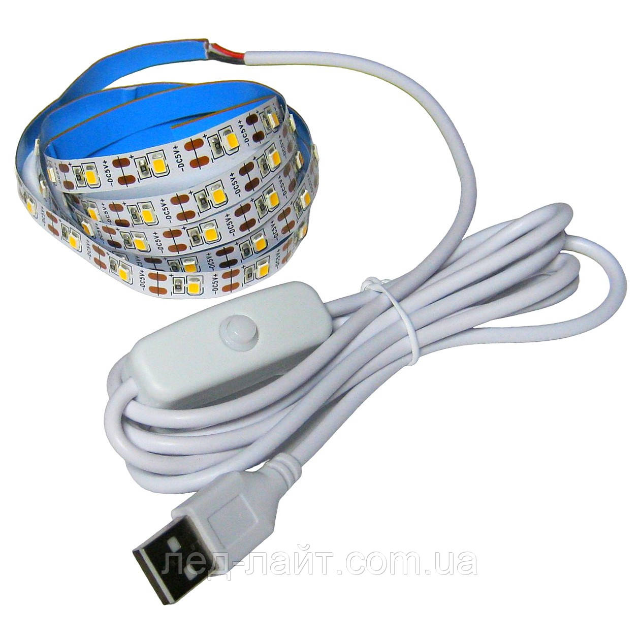 Комплект 1м LED стрічки USB 5V 2835(60 LED/м) IP20 з вимикачем, фото 1