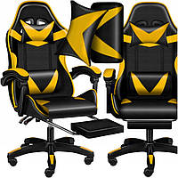 Крісло геймерське PLAYER з підставкою для ніг і масажем Black/Yellow (100015)