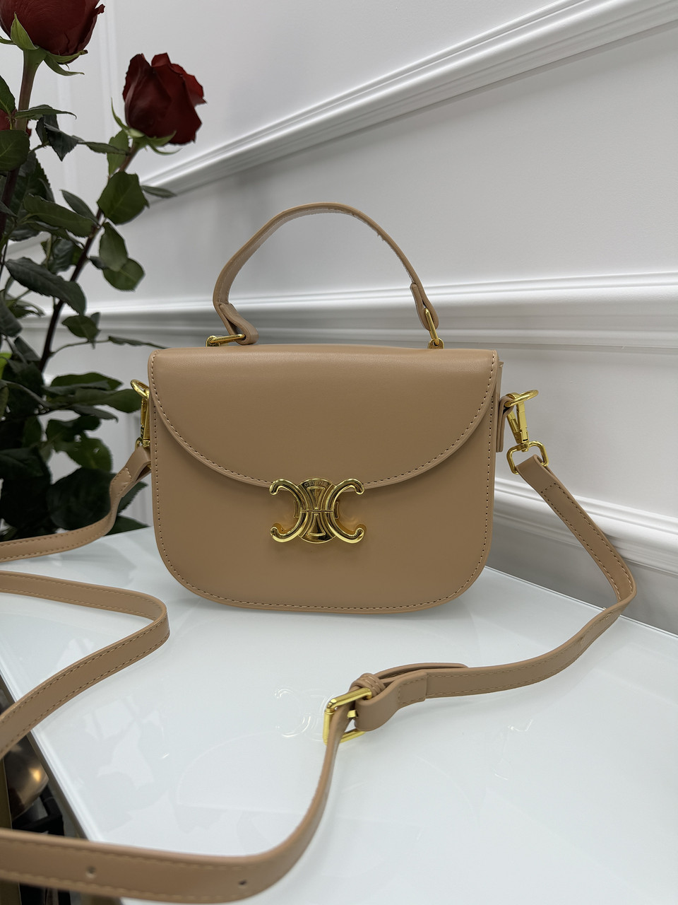 Сумка жіноча Сeline Saddle через плече бежевий Селін, фото 1