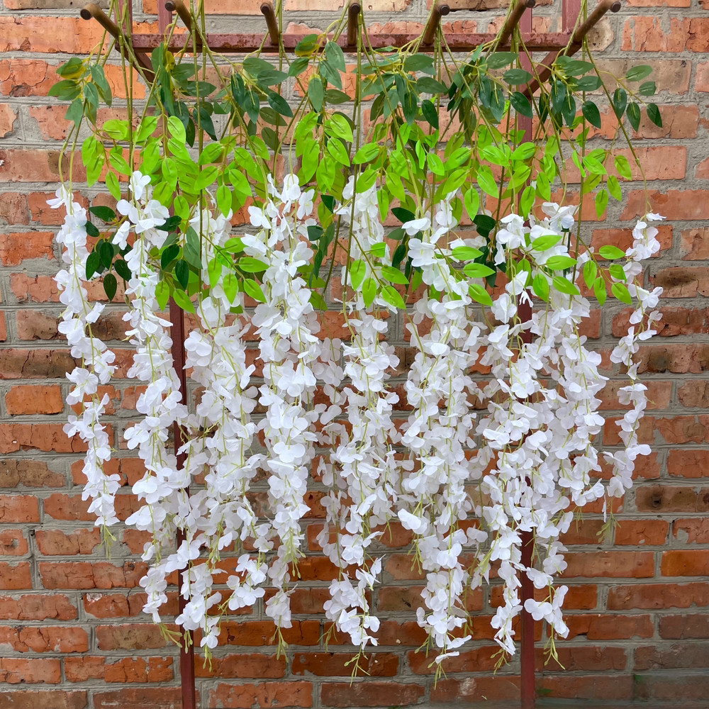 Штучна Гілка гліцинія звисаюча. біла 110 см (за 12 шт), фото 1