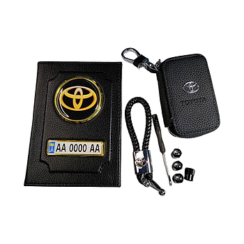 Комплект Toyota, обкладинка з натуральної шкіри, ключниця, брелок, ковпачки