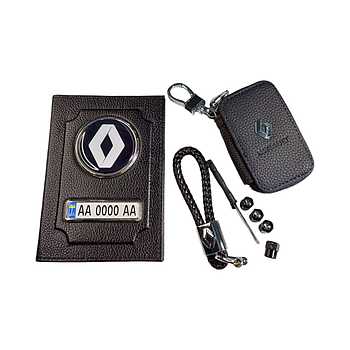 Комплект Renault, обкладинка з натуральної шкіри, ключниця, брелок, ковпачки