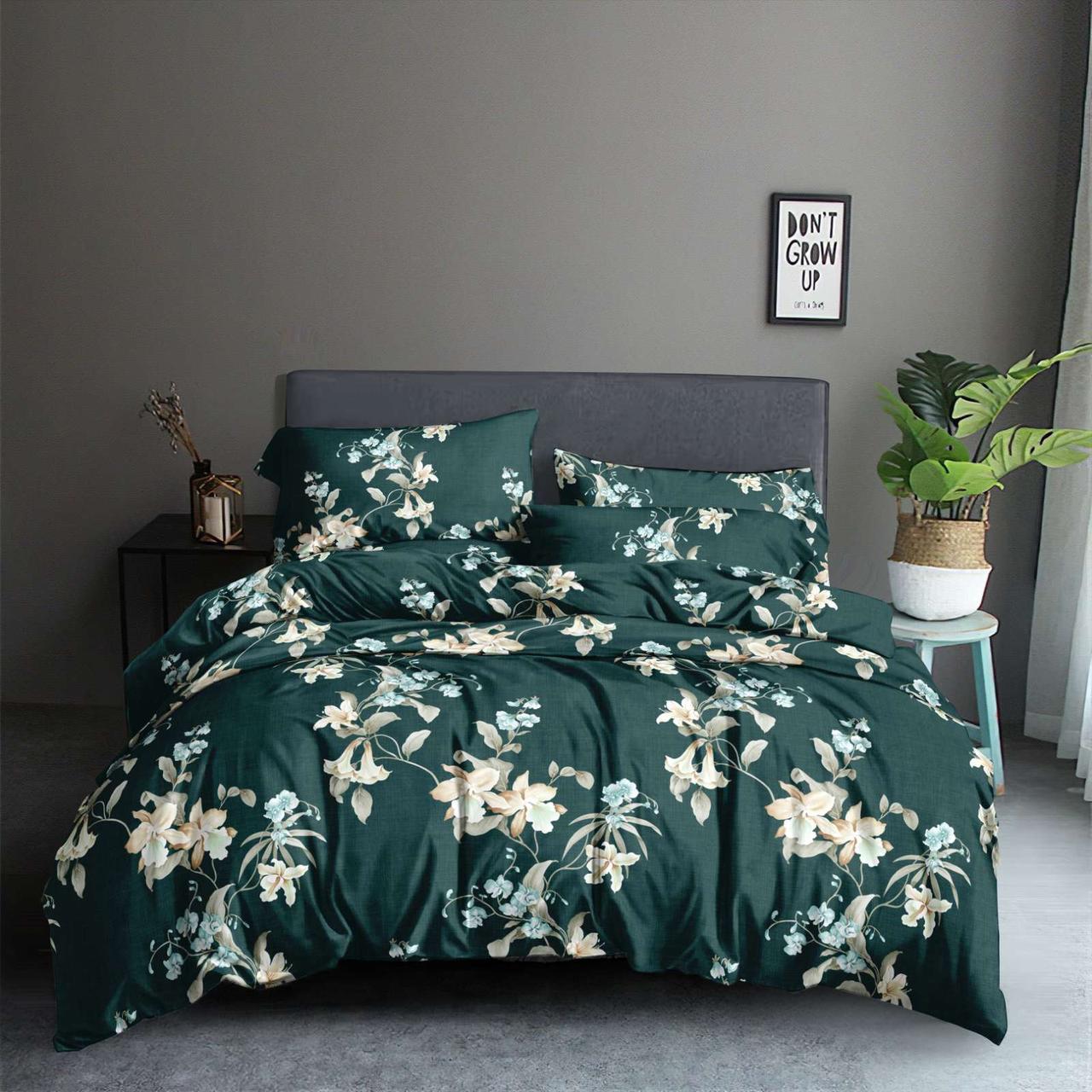 Постільна тканина 220 см темна зелена полісатин 135 поліестер із рослинним квітковим принтом, у рулоні 60 м