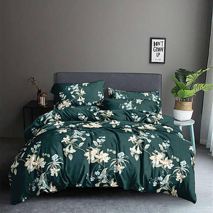 Постільна тканина 220 см темна зелена полісатин 135 поліестер із рослинним квітковим принтом, у рулоні 60 м, фото 1