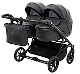 Коляска 2 в 1 для двійнят Adamex Leo Duo Eco SA-2 чорна, фото 2