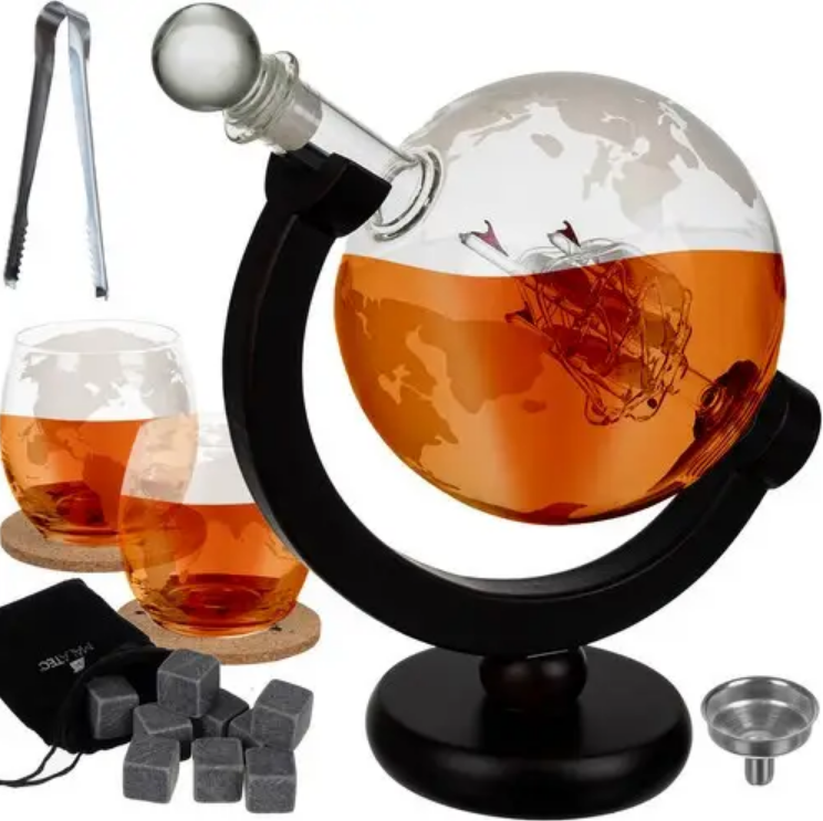 Подарунковий набір на підставці Графін - глобус - Набір для віскі Malatec 22553, фото 1