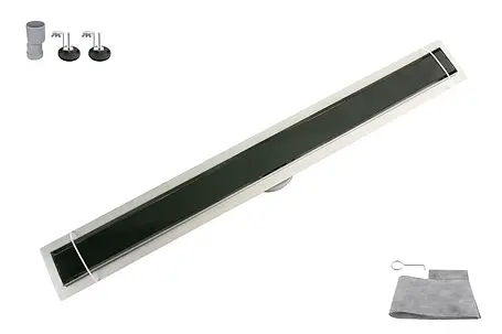 Трап душовий OCEAN-4 із нержавіючої сталі 70*900мм Glass Black, фото 1