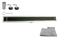Трап душовий OCEAN-4 із нержавіючої сталі 70*900мм Glass Black, фото 3