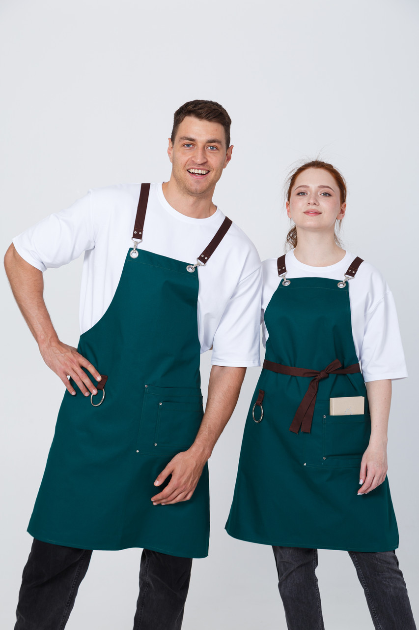 Фартух універсальний для кухаря, офіціанта та бариста | Міцний фартух із нагрудником і хрестоподібними бретелями Тренд зелений