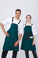Фартух універсальний для кухаря, офіціанта та бариста | Міцний фартух із нагрудником і хрестоподібними бретелями Тренд зелений