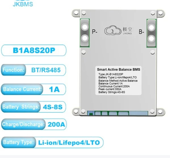 JK-B1A8S20P BMS 200A  4S-8S (12-24В)  з активним балансуванням 1A, струм 200А JK (JiKong)