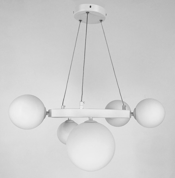 Кільцева люстра з 5 білими плафонами у білому корпусі AT 32/5 WT, фото 1