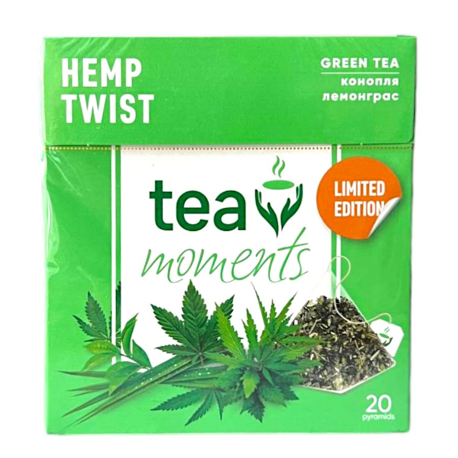 Зелений чай із лемонграсом і насінням конопель Tea Moments Hemp Twist 20 пірамідок  | Curtis у новому дизайні