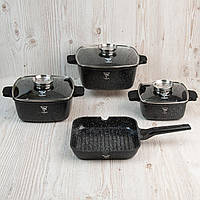 Набір каструль і сковорода з гранітним покриттям TK-000103, набір антипригарного посуду для будинку чорний