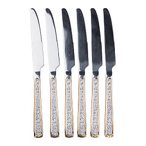Набір столових ножів з фактурою 6 шт нержавіюча сталь гальванічне покриття гальванічне покриття хром із золотом