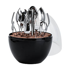 Набір столових приборів з нержавіючої сталі 24 предмети на 6 персон з підставкою Яйце Чорний / Хром