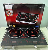 Побутова кухонна настільна двоконфоркова електроплита 2 кВт, побутові сенсорні електроплити Crownberg 4000W