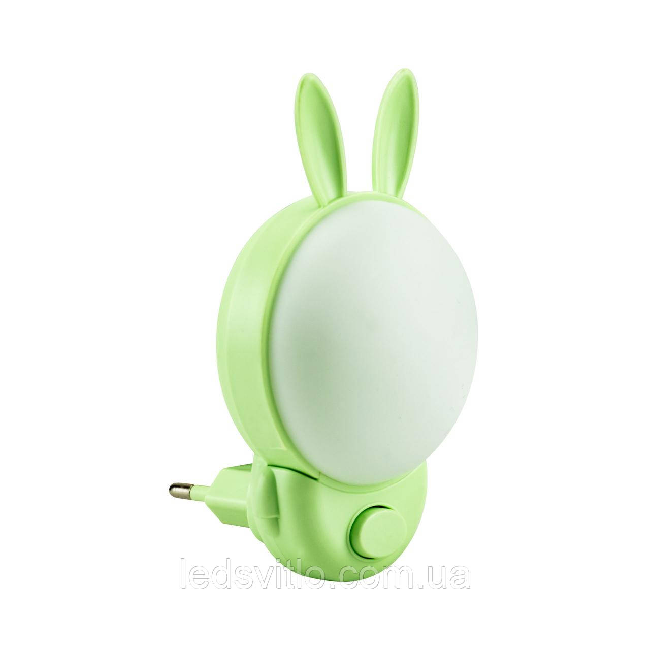 Світильник нічник в розетку LED BUNNY 2CCT 1W 30Lm 220V зелений з вимикачам