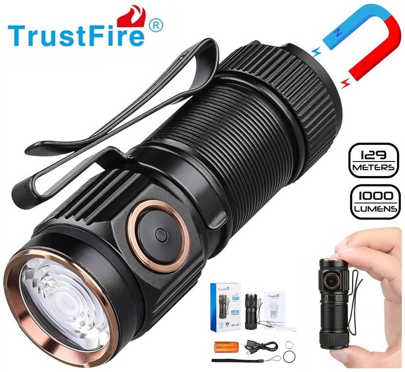 Ліхтар Trustfire MT10 (1000LM, usb-c, ipx8, Акумулятор 16340, Магніт, Пам'ять режимів, Індикатор, 155 метрів)