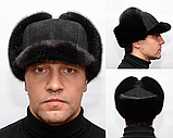 Норкова чоловіча шапка Вушанка з козирком Замша, фото 7