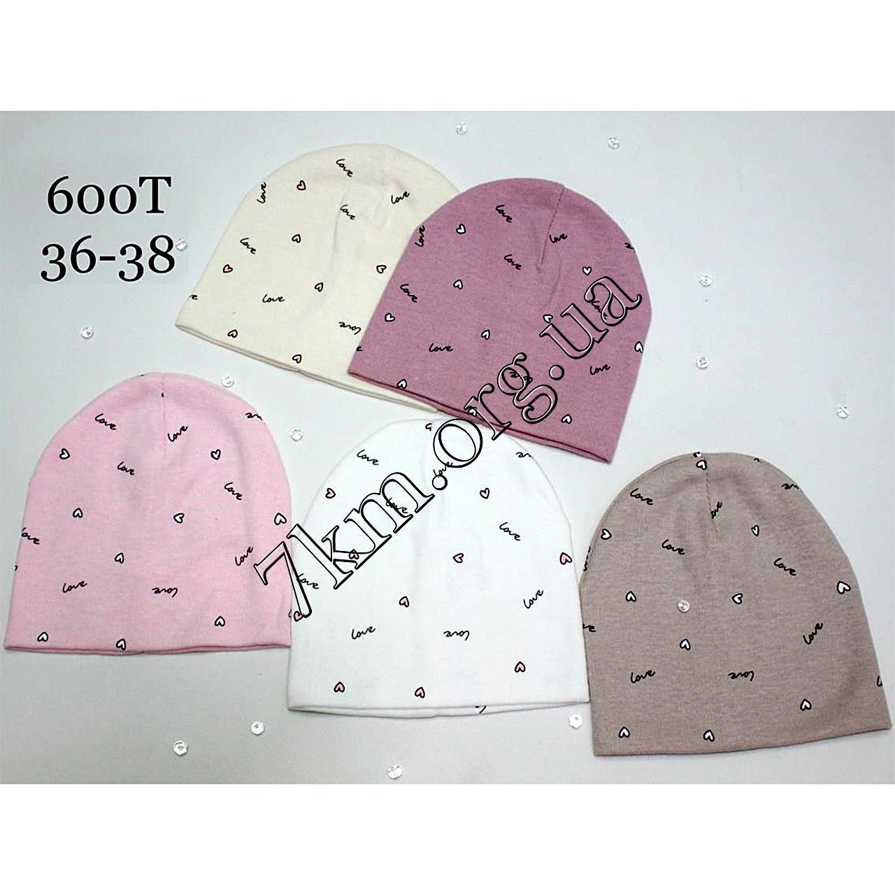 Шапка дитяча трикотажна Оптом для дівчаток 36-38 р.н. "love" 600T